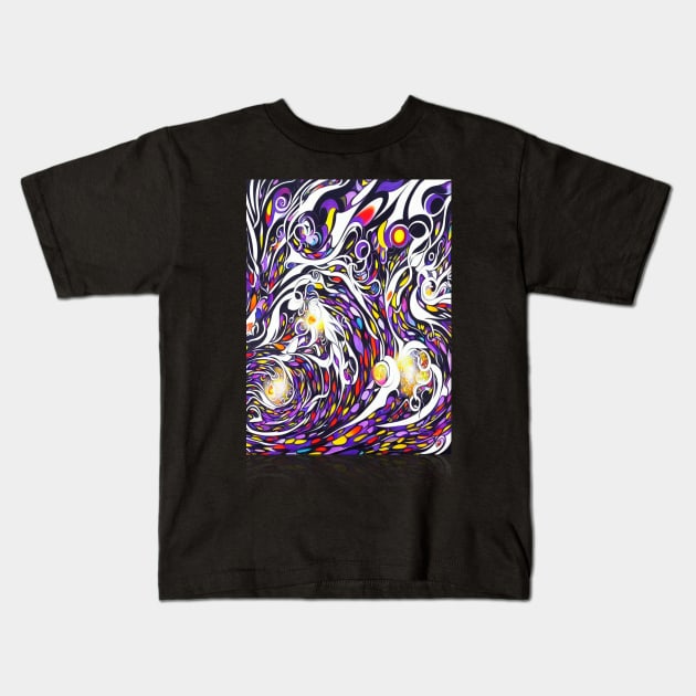 Spiral Galaxy Drawing Black Hearts Magical Adventure Kids T-Shirt by Wanita Boldman